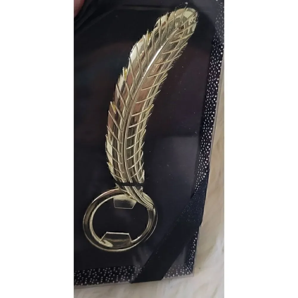 DEI FEATHER BOTTLE OPENER BEER SODA POP GOLD TONE BAR NOVELTY NIB